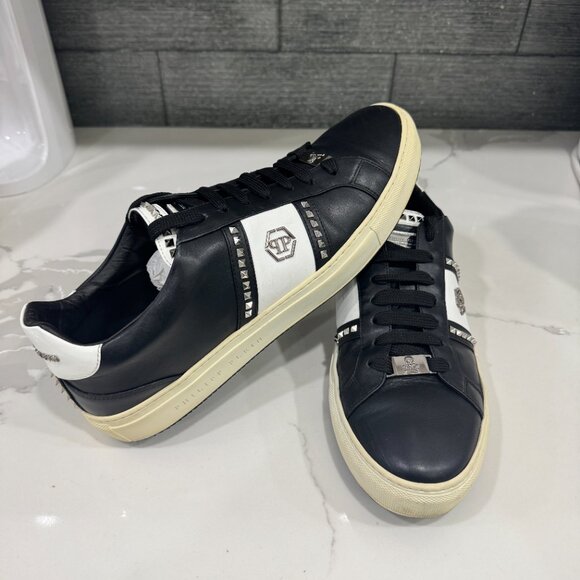 PHILIPP PLEIN Leather Studs Lo-Top sneakers Black, Size 44/ US 11 - Picture 16 of 17